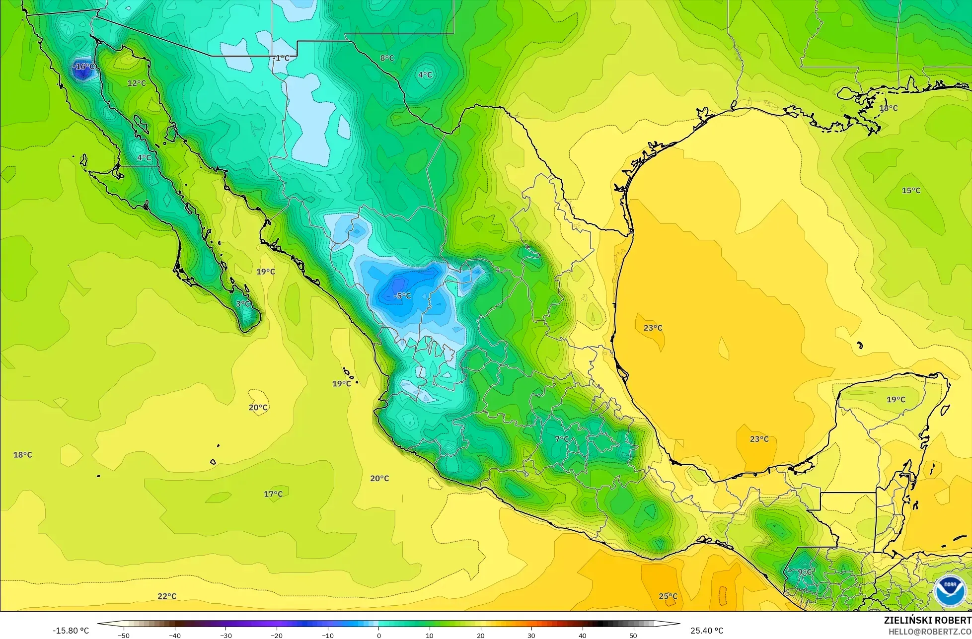 GFS model - Meksiko, Titik Embun 2 m