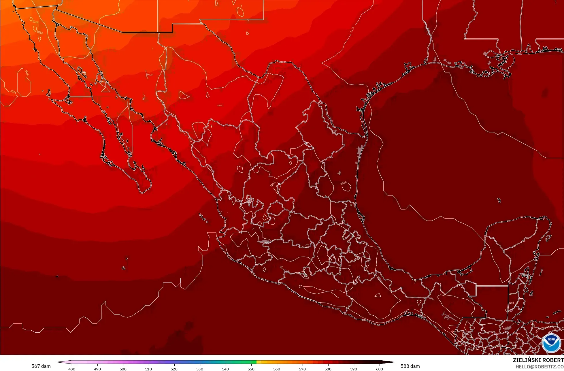 GFS model - Meksiko, Ketinggian geopotensial pada 500 hPa