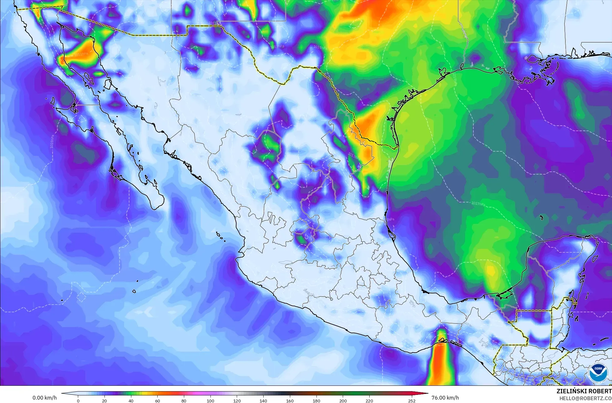 GFS model - Meksiko, Puncak Hembusan