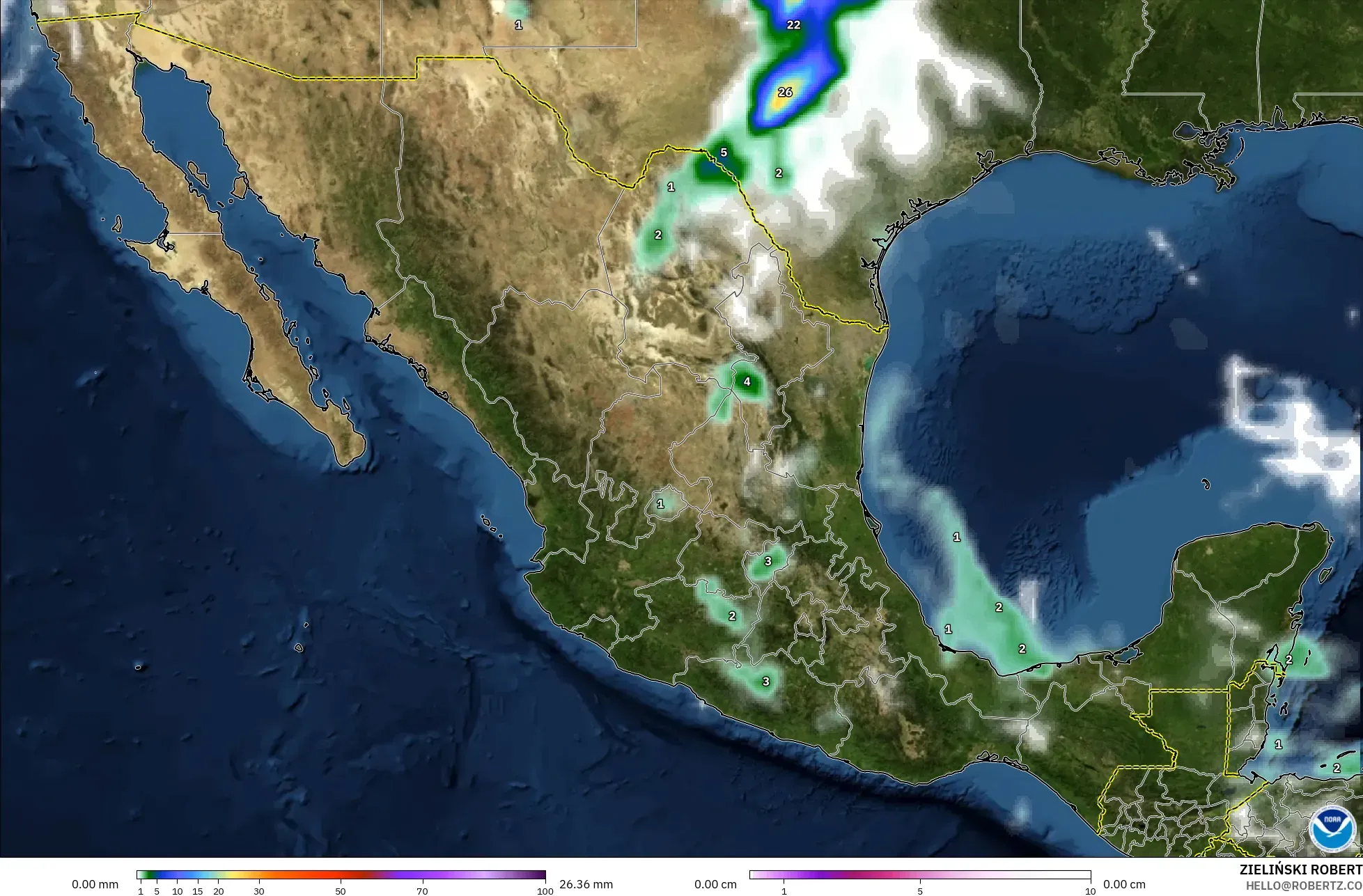 GFS model - Meksiko, Curah Hujan, Awan, dan Tekanan