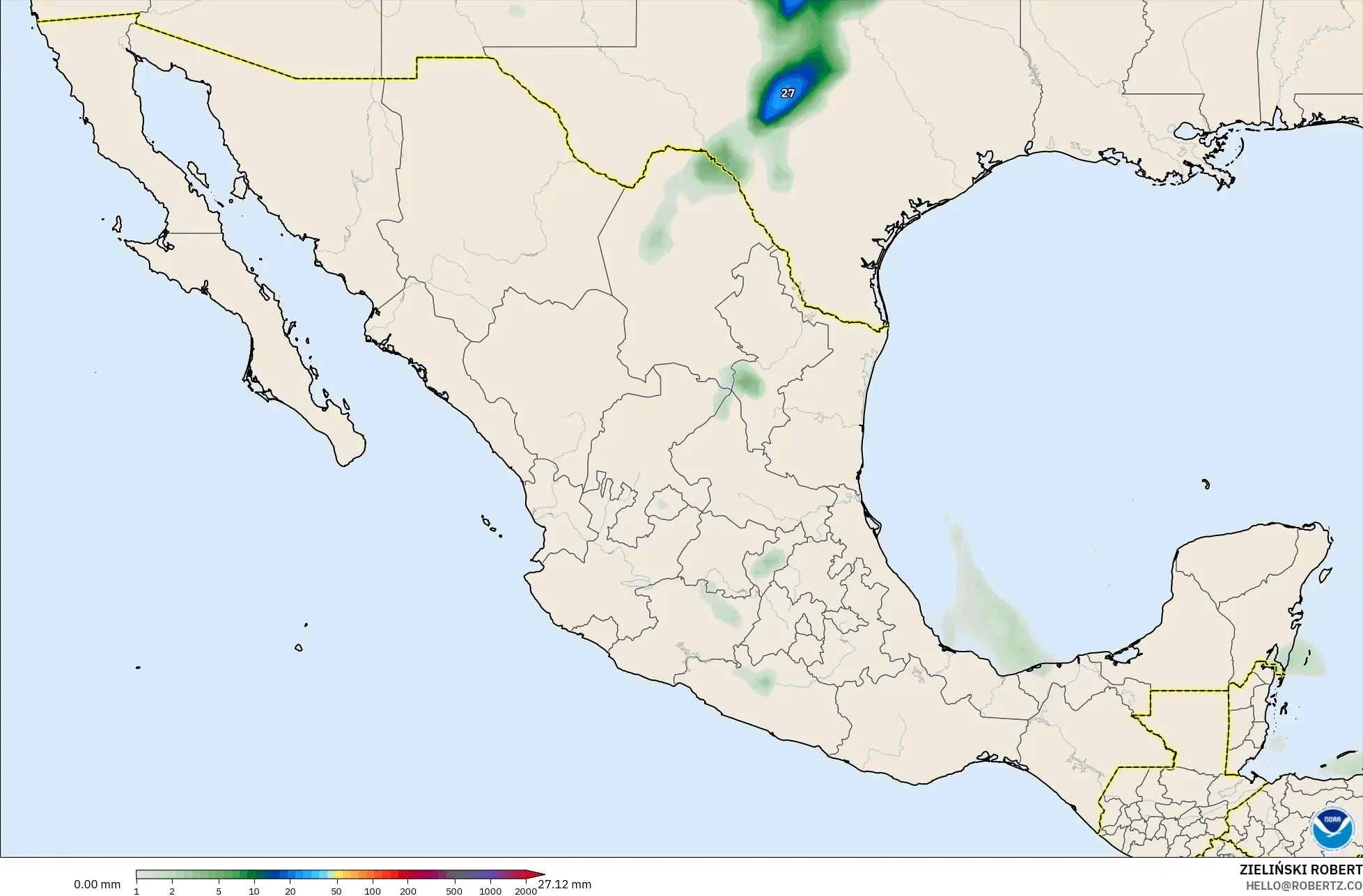GFS model - Meksiko, Akumulasi Curah Hujan