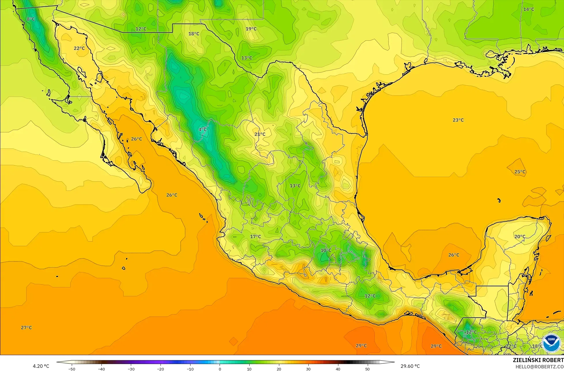 GFS model - Meksiko, Suhu 2 m