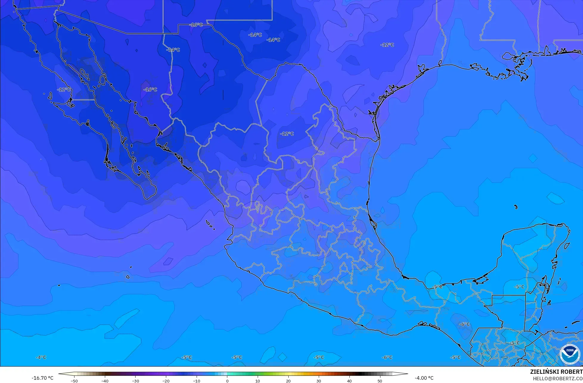 GFS model - Meksiko, Suhu 500 hPa