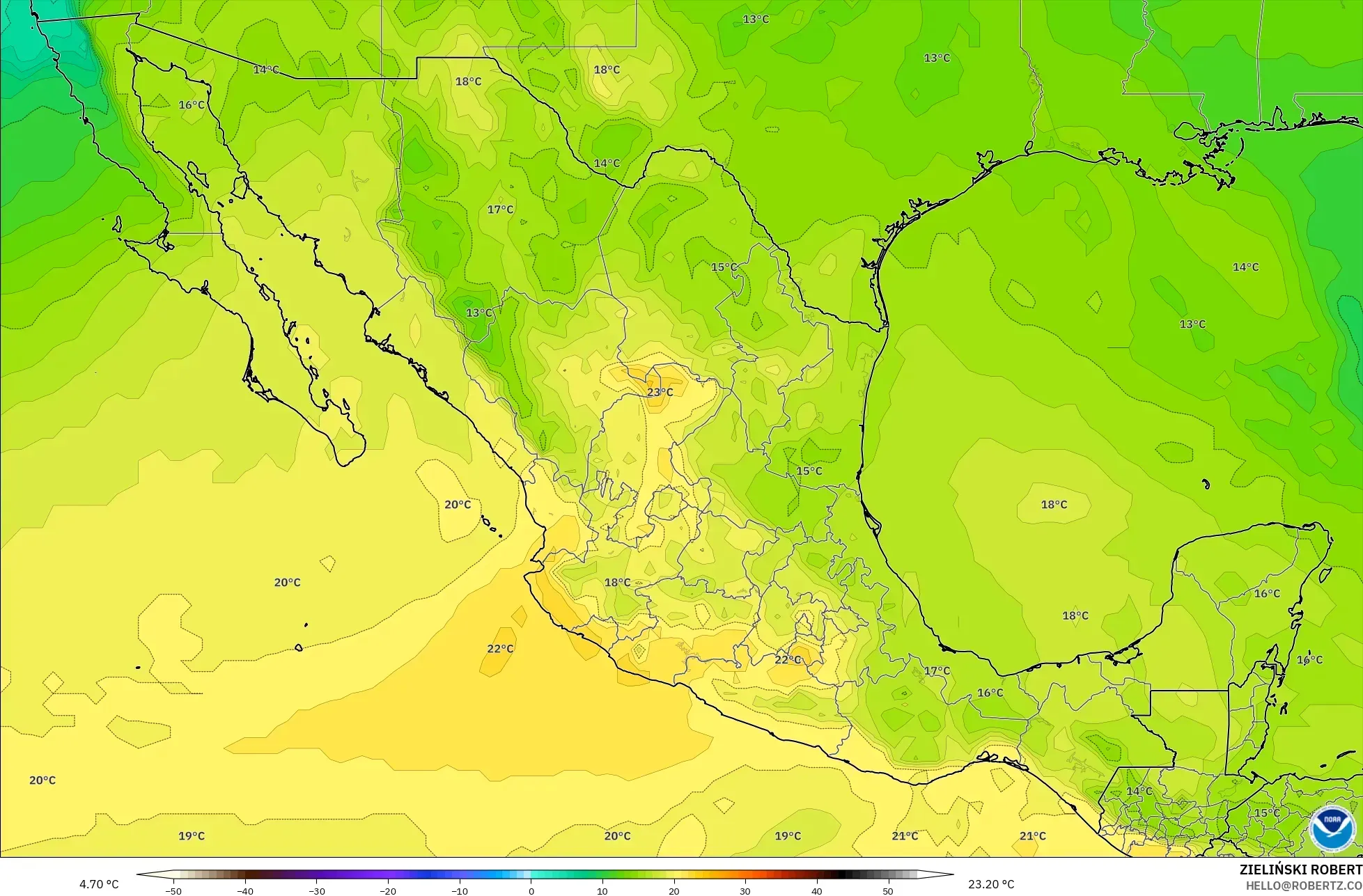 GFS model - Meksiko, Suhu 850 hPa