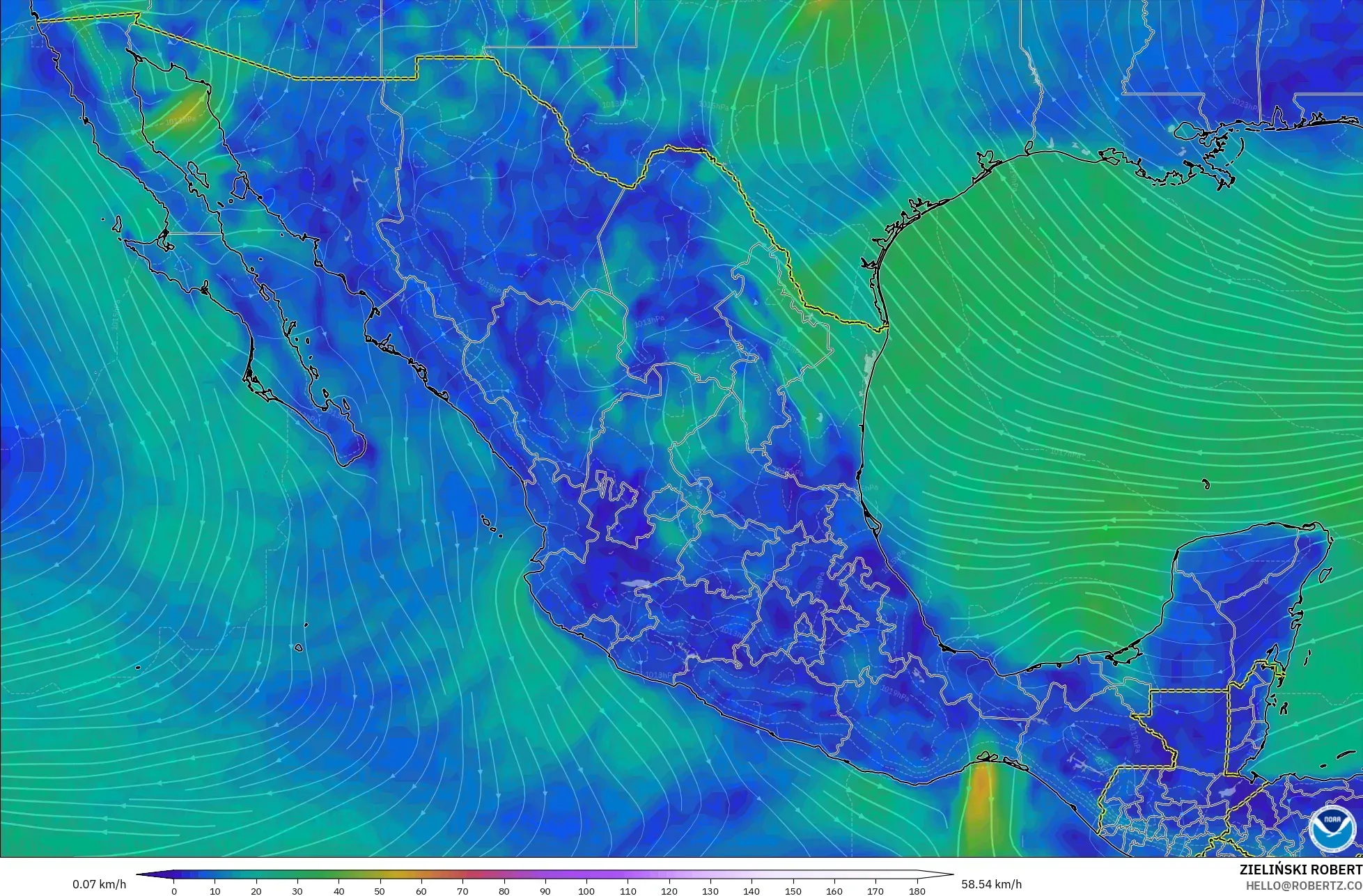 GFS model - Meksiko, Angin 10 m