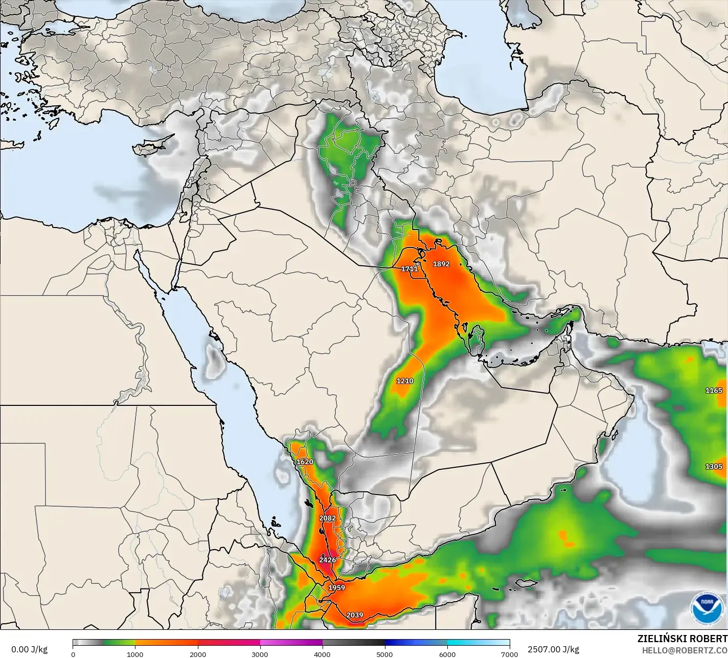 GFS model - Timur Tengah, CAPE