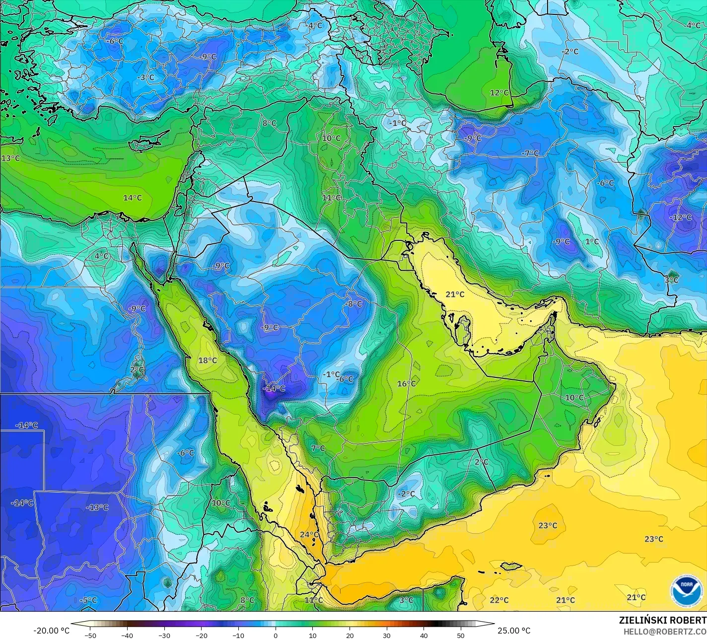 GFS model - Timur Tengah, Titik Embun 2 m