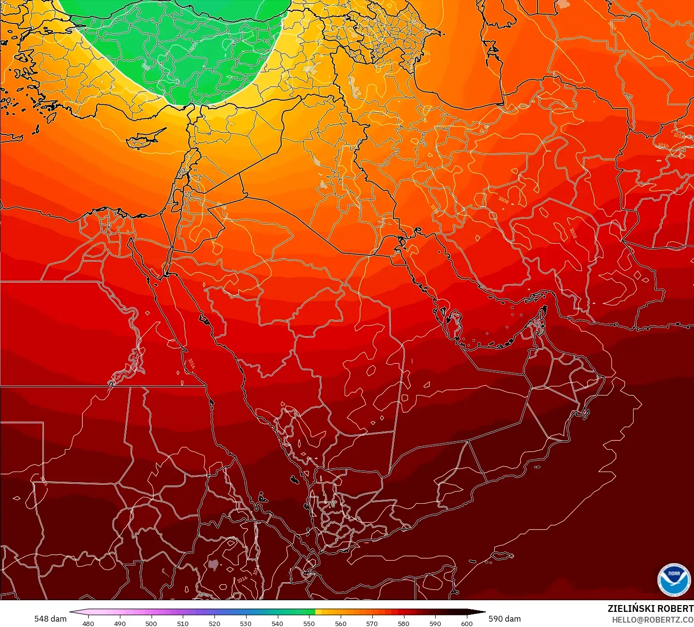 GFS model - Timur Tengah, Ketinggian geopotensial pada 500 hPa