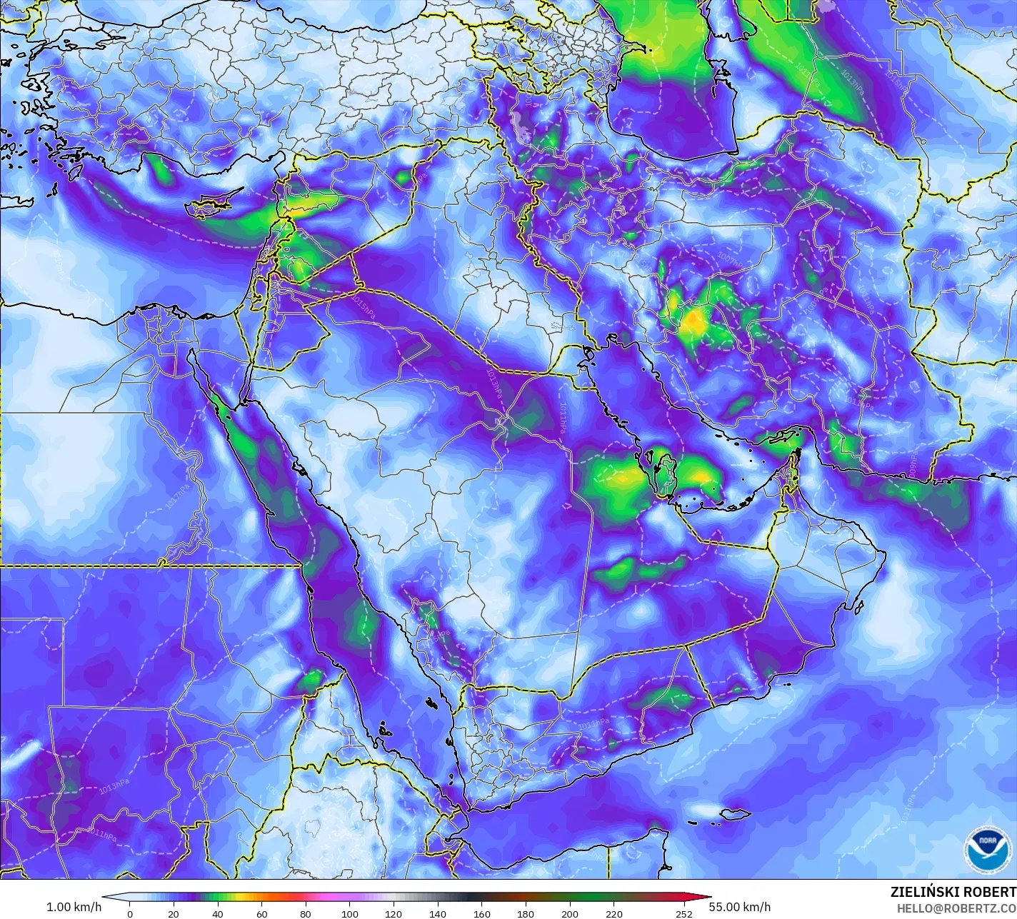 GFS model - Timur Tengah, Puncak Hembusan