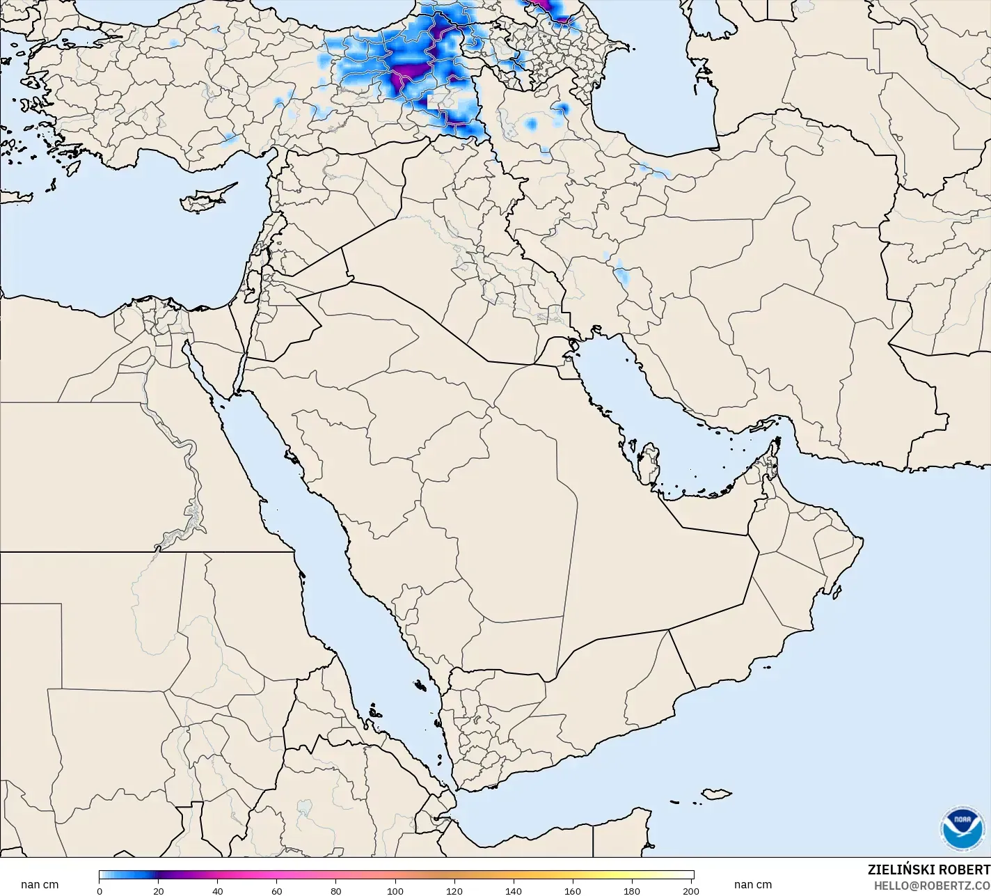 GFS model - Timur Tengah, Kedalaman Salju