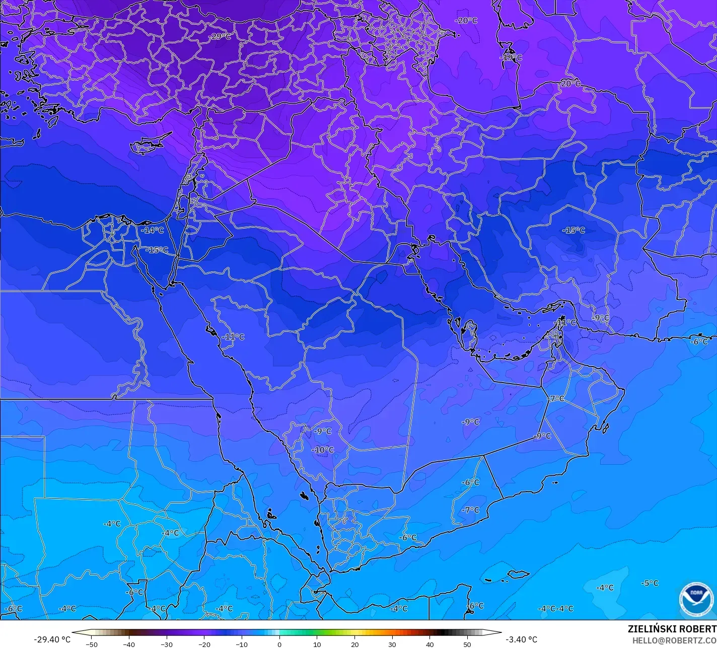 GFS model - Timur Tengah, Suhu 500 hPa