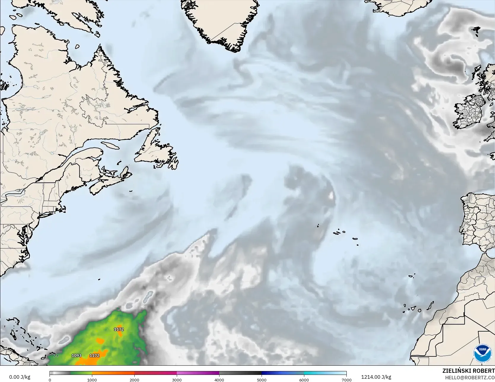 GFS model - Atlantik Utara, CAPE