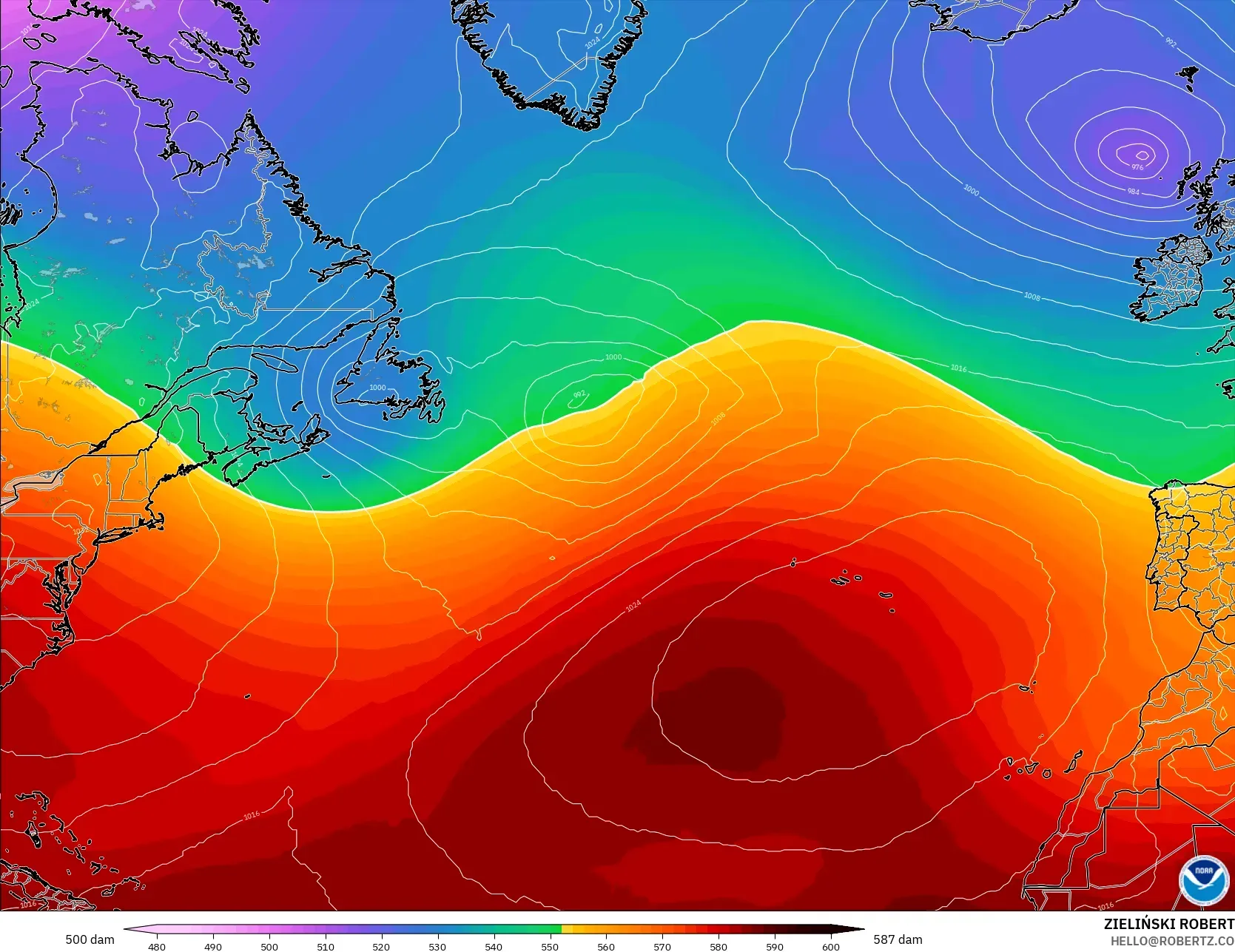 GFS model - Atlantik Utara, Ketinggian geopotensial pada 500 hPa