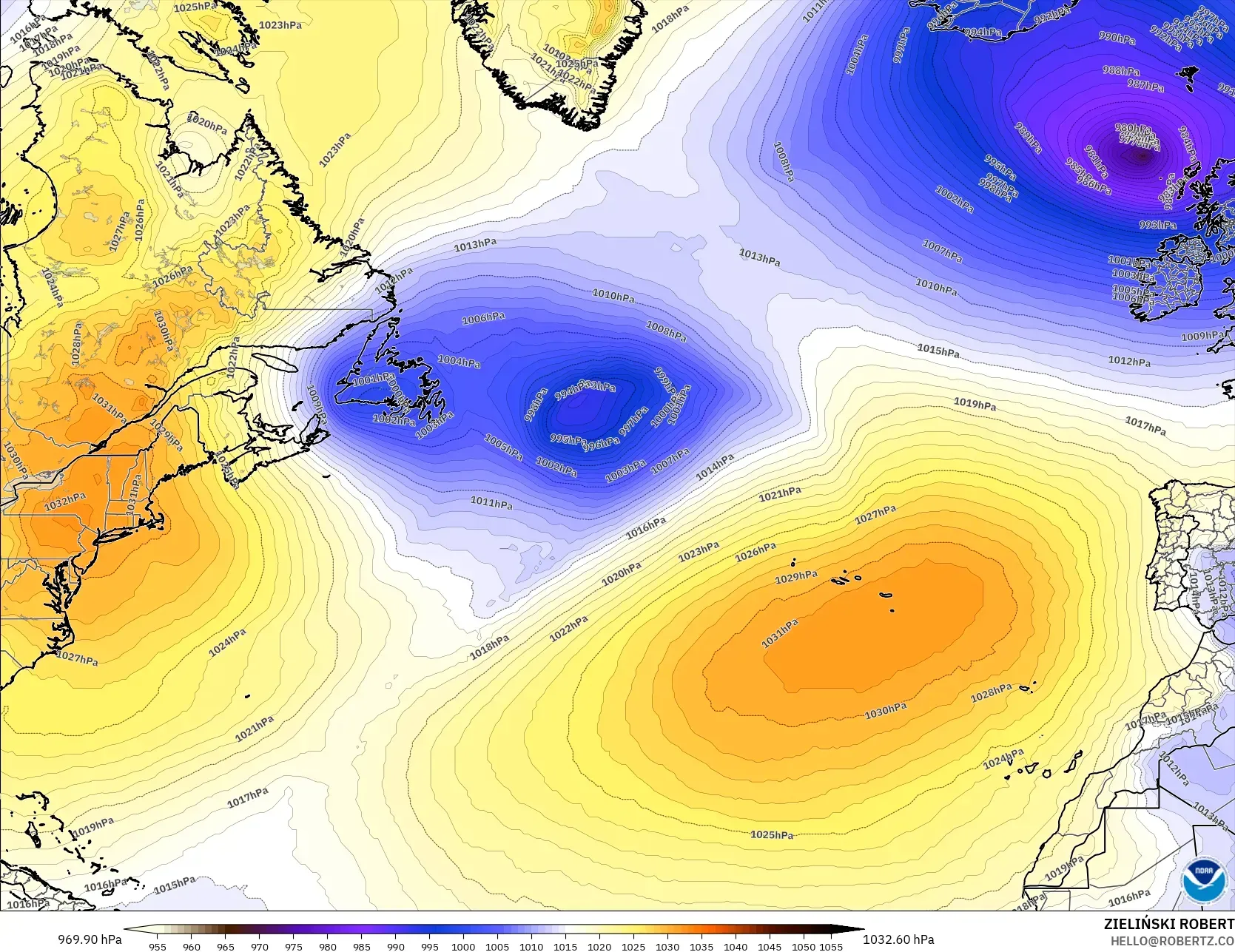 GFS model - Atlantik Utara, Tekanan