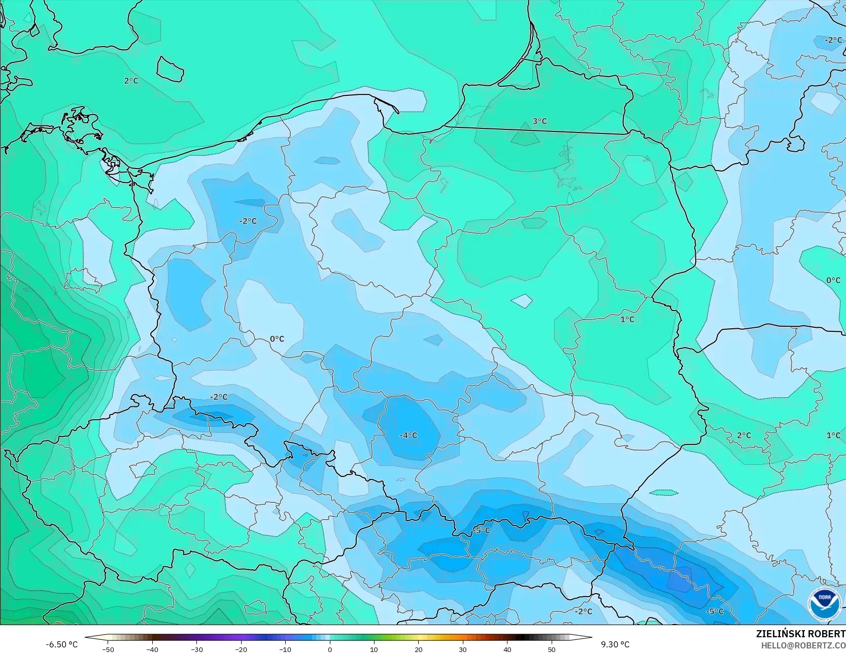 GFS model - Polandia, Titik Embun 2 m