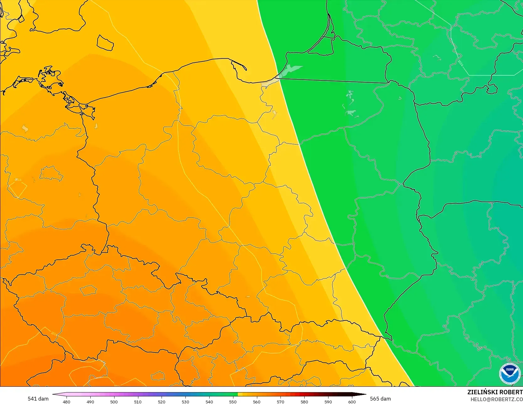GFS model - Polandia, Ketinggian geopotensial pada 500 hPa