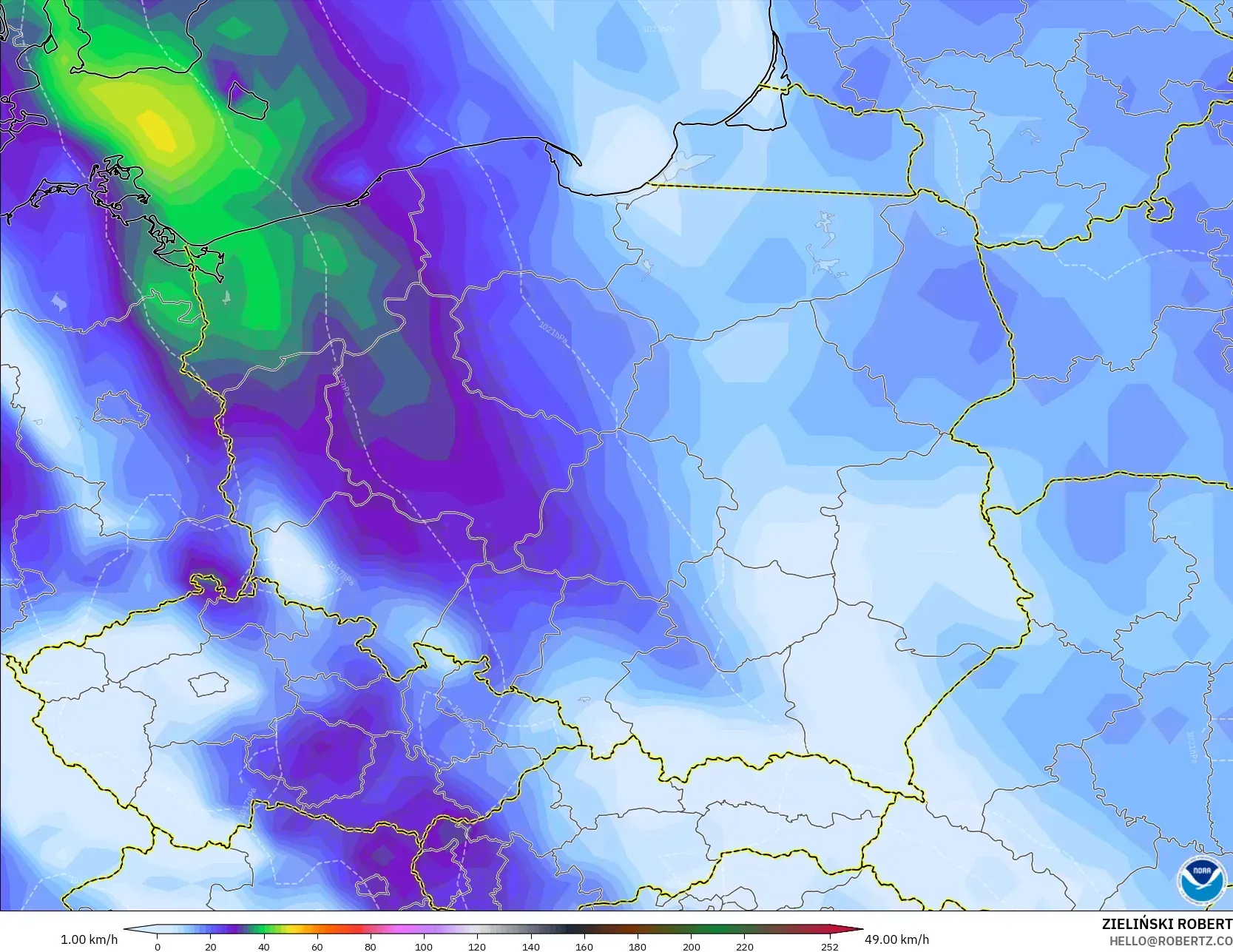 GFS model - Polandia, Puncak Hembusan
