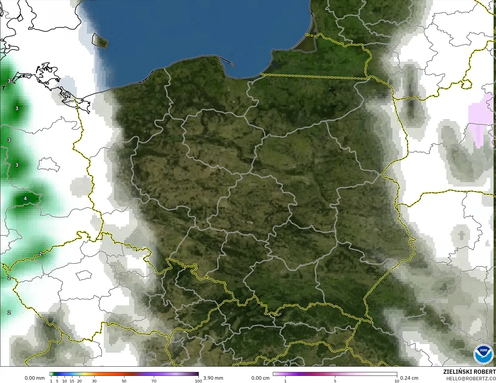 GFS model - Polandia, Curah Hujan, Awan, dan Tekanan