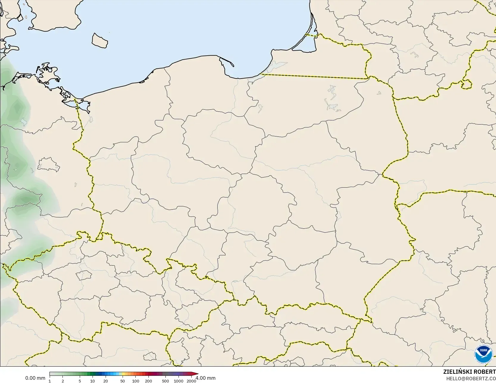 GFS model - Polandia, Akumulasi Curah Hujan