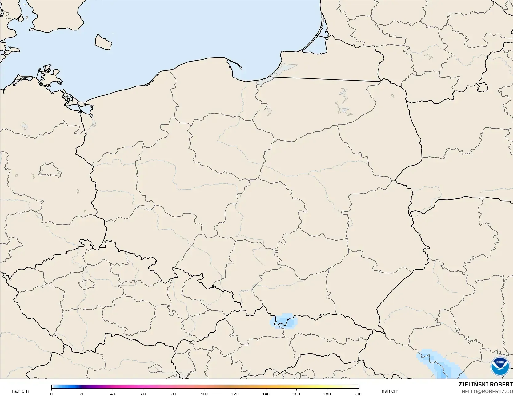 GFS model - Polandia, Kedalaman Salju