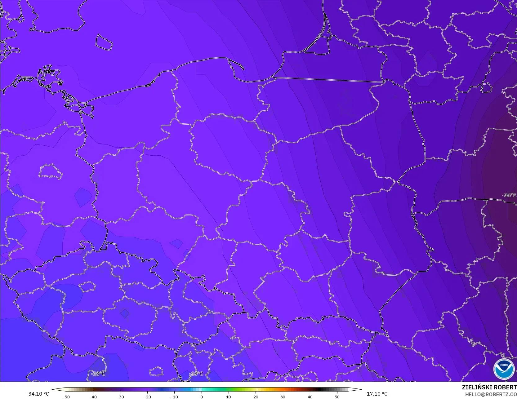 GFS model - Polandia, Suhu 500 hPa