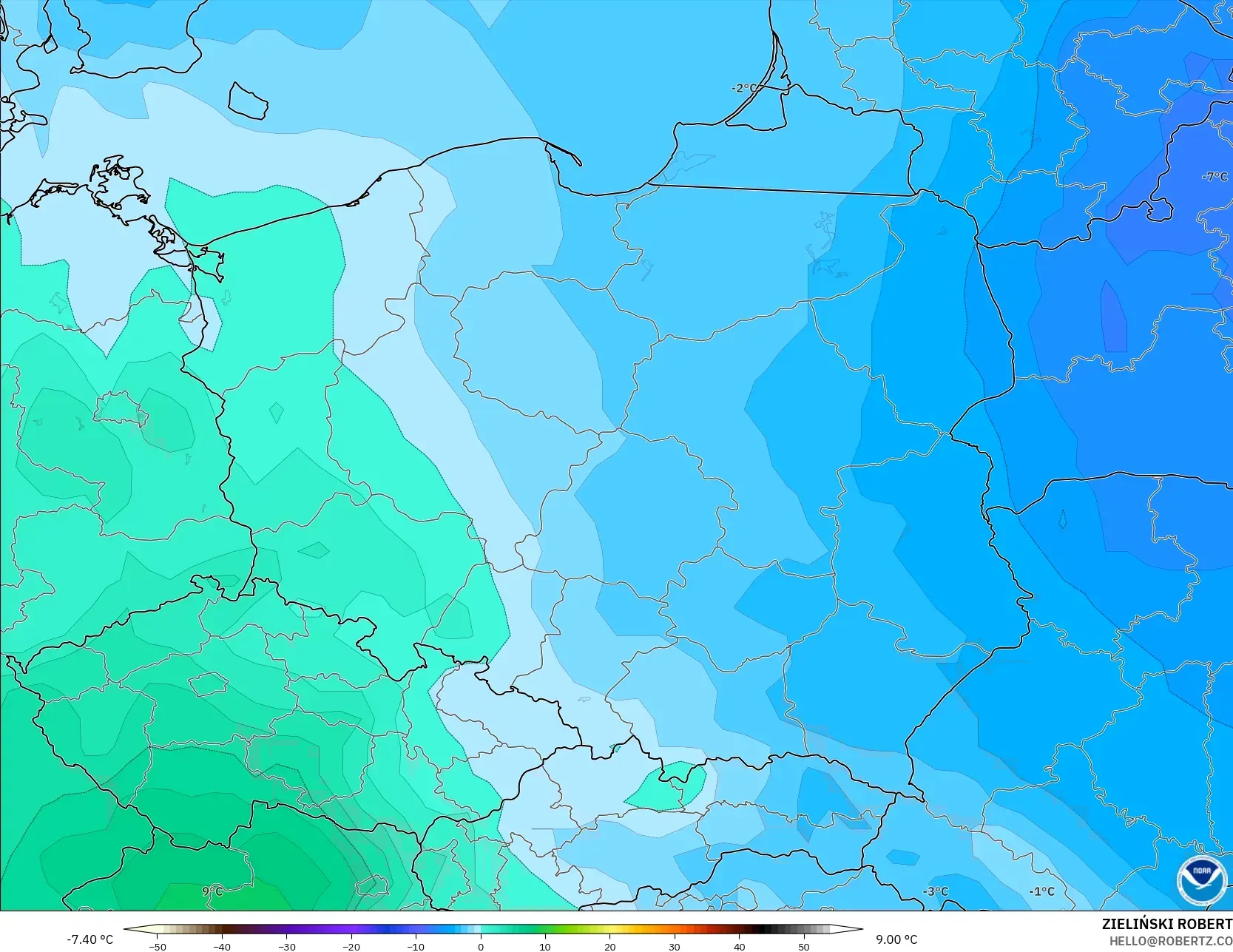 GFS model - Polandia, Suhu 850 hPa