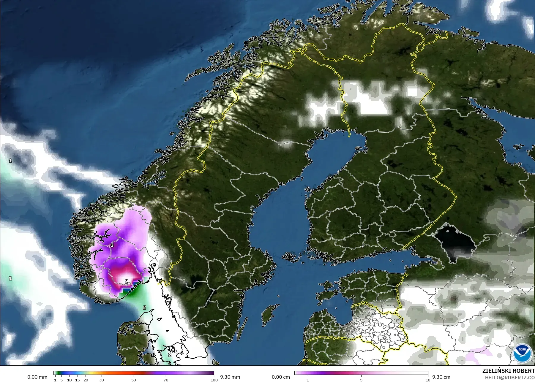 GFS model - Skandinavia, Curah Hujan, Awan, dan Tekanan