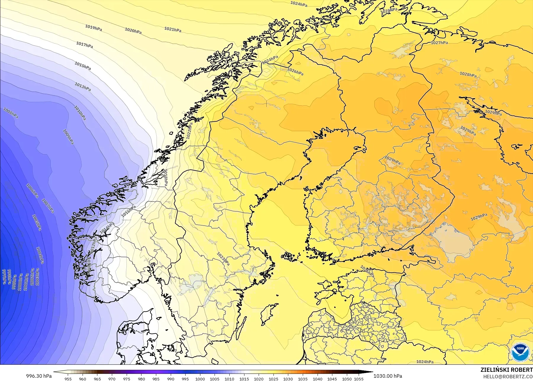 GFS model - Skandinavia, Tekanan
