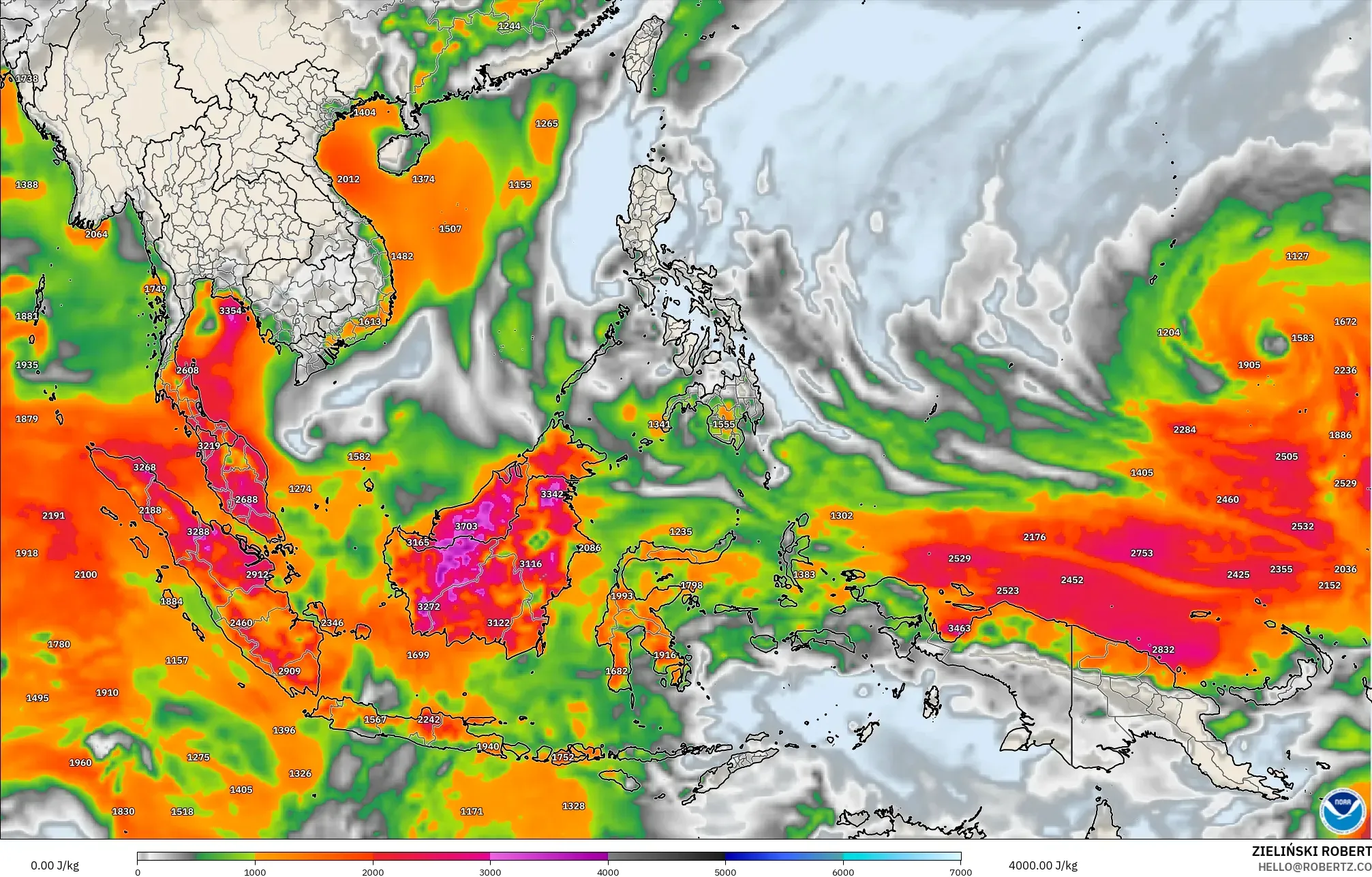 GFS model - Asia Tenggara, CAPE