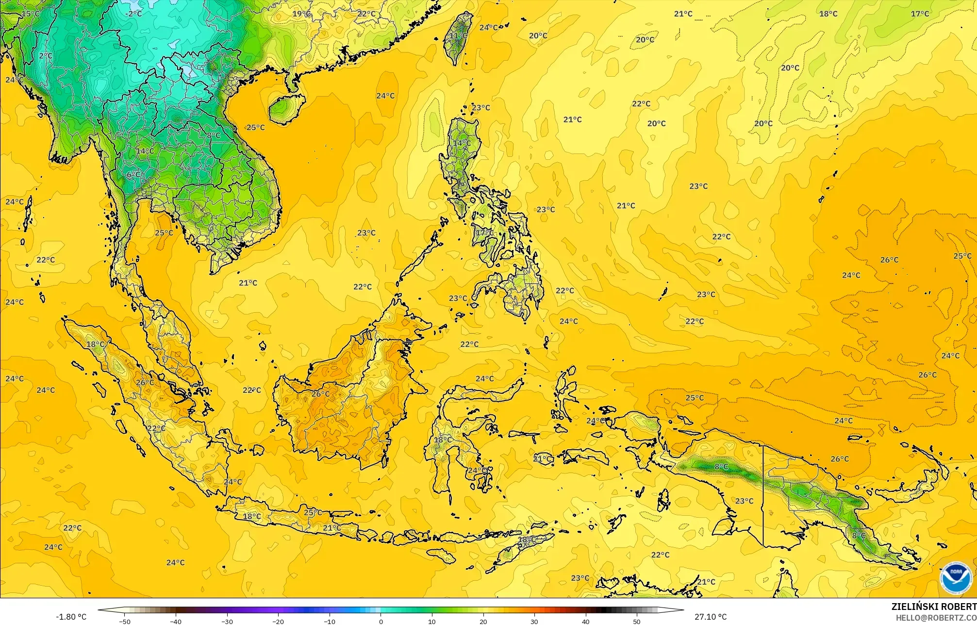 GFS model - Asia Tenggara, Titik Embun 2 m