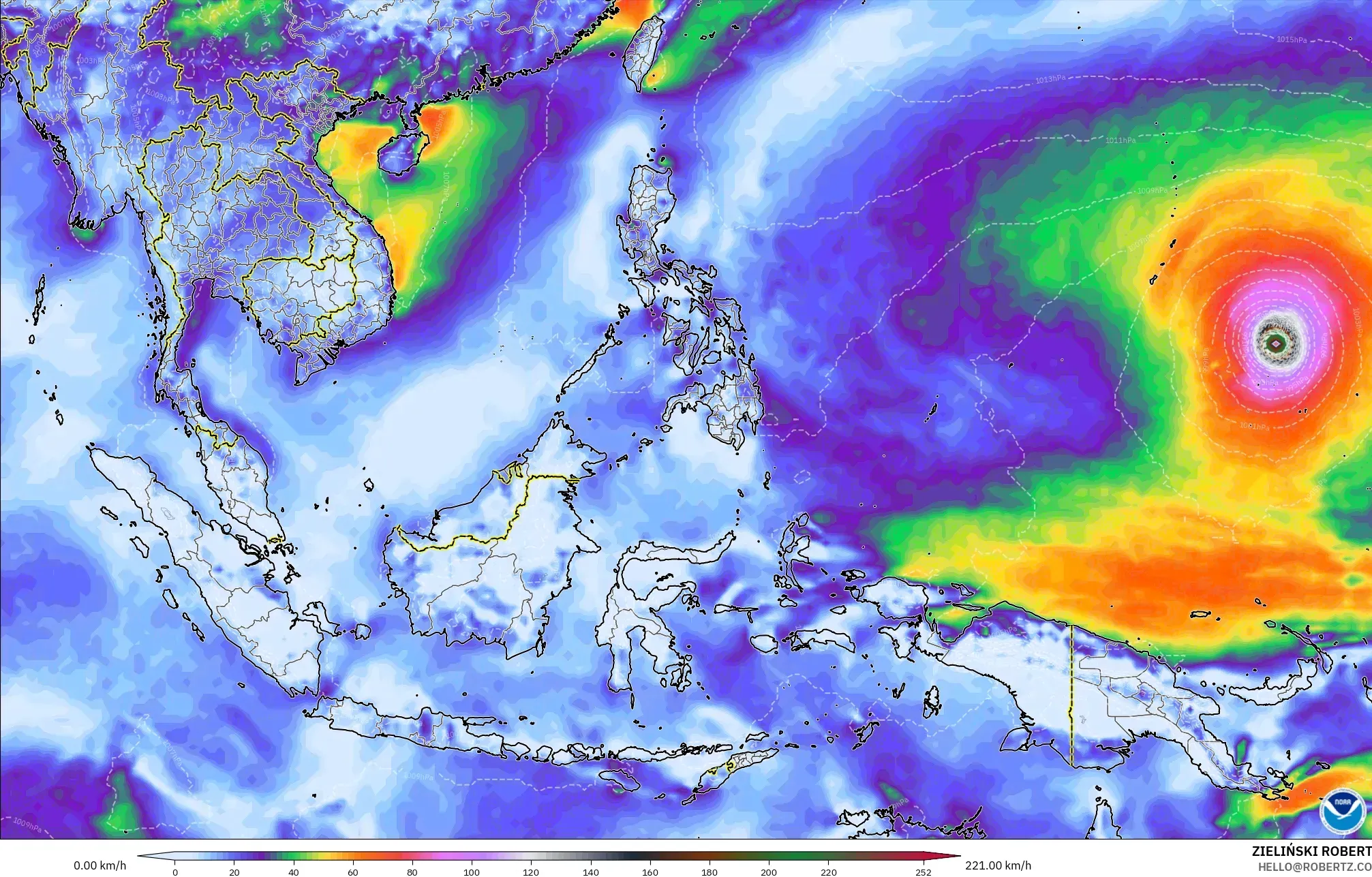 GFS model - Asia Tenggara, Puncak Hembusan