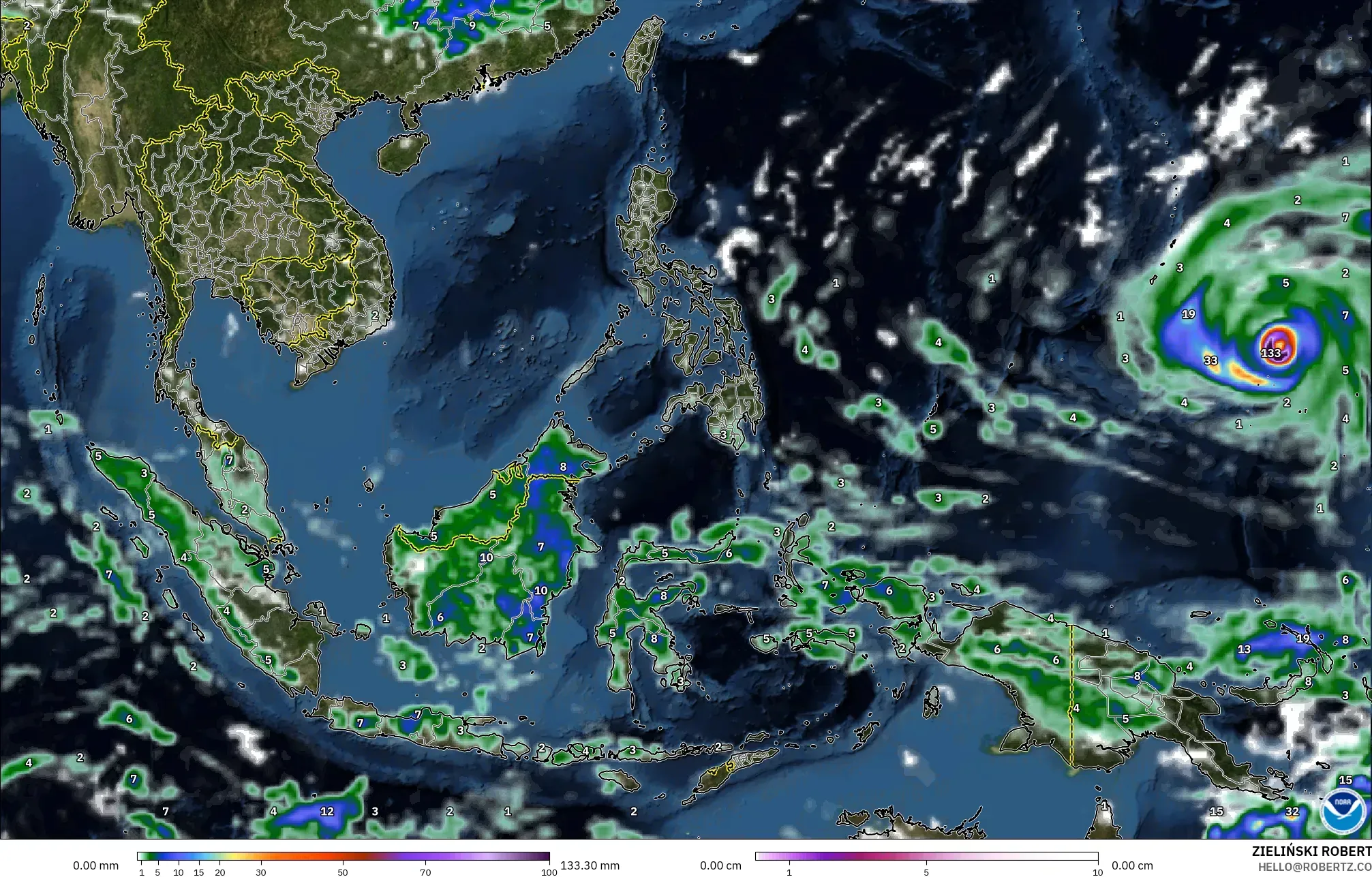 GFS model - Asia Tenggara, Curah Hujan, Awan, dan Tekanan