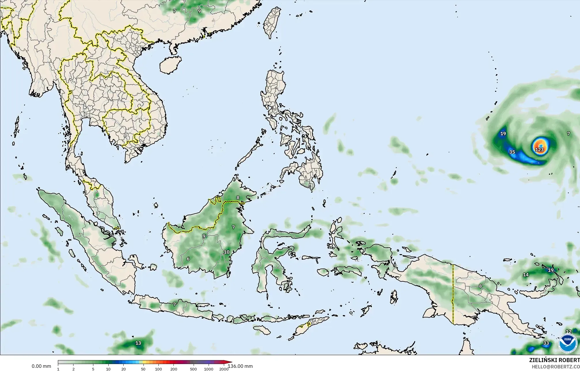GFS model - Asia Tenggara, Akumulasi Curah Hujan