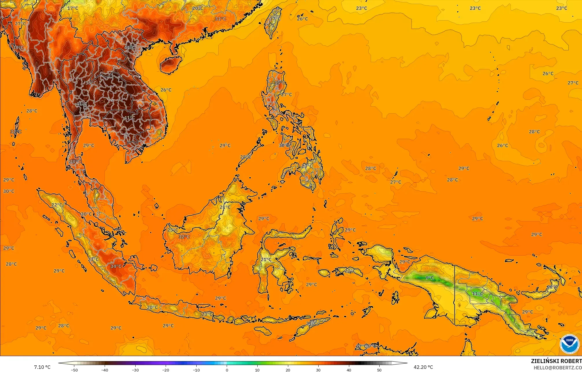 GFS model - Asia Tenggara, Suhu 2 m