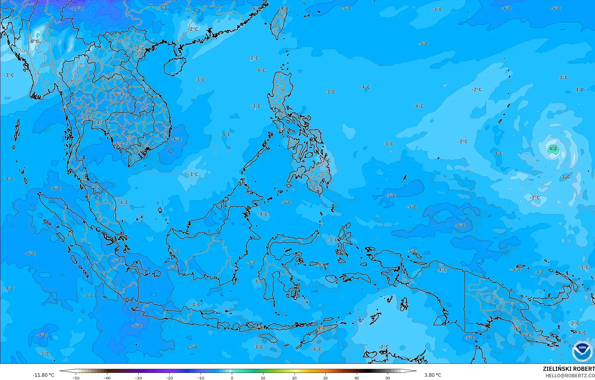 GFS model - Asia Tenggara, Suhu 500 hPa
