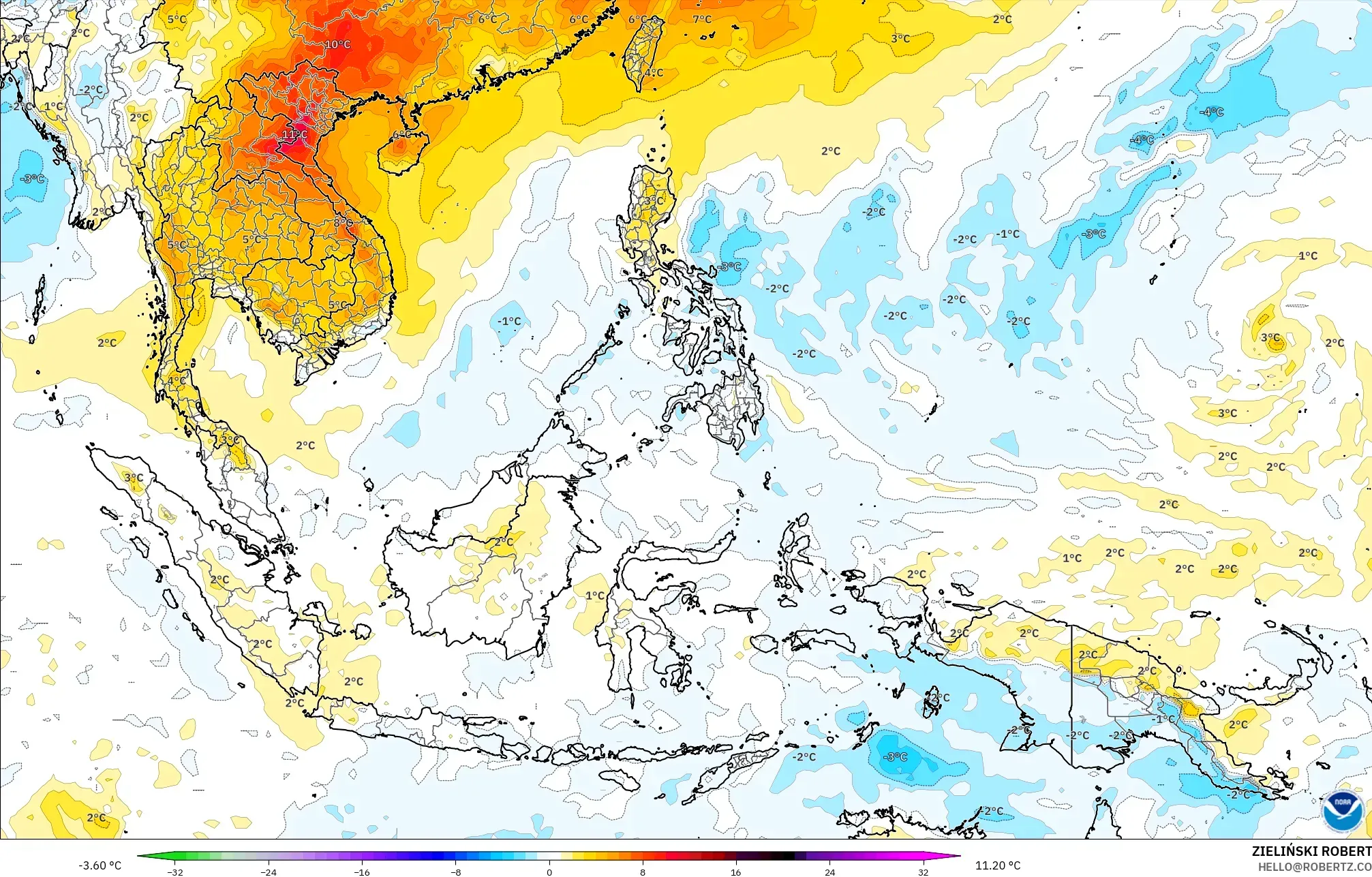 GFS model - Asia Tenggara, Anomali Suhu 850 hPa