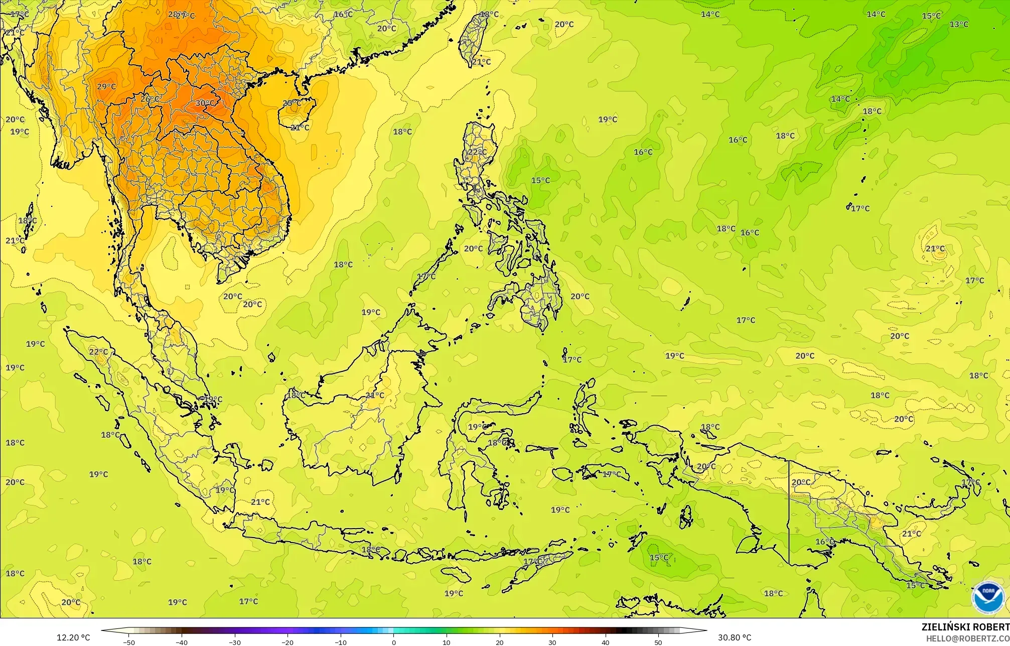 GFS model - Asia Tenggara, Suhu 850 hPa