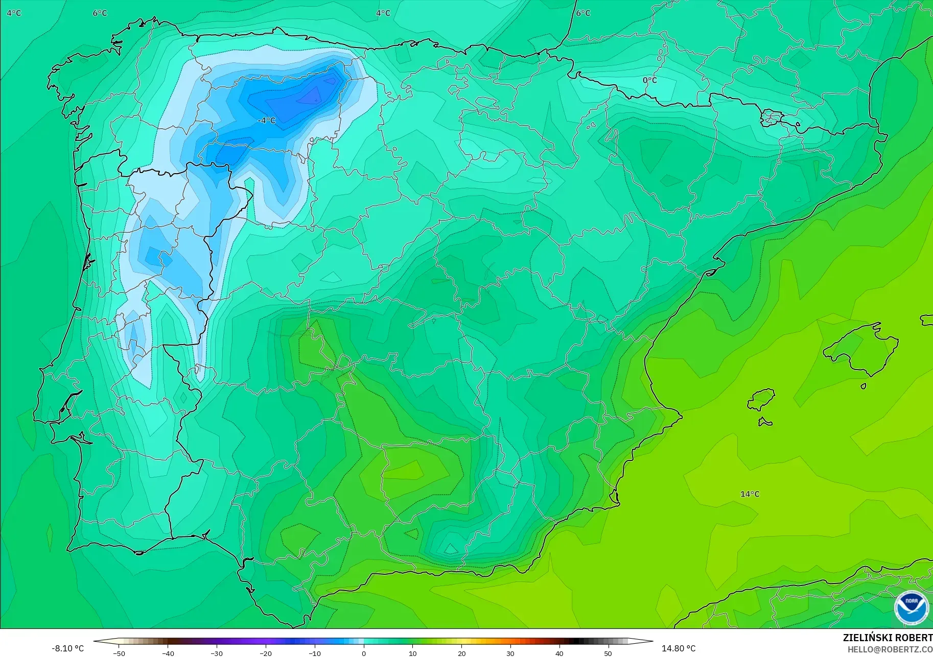 GFS model - Spanyol, Titik Embun 2 m