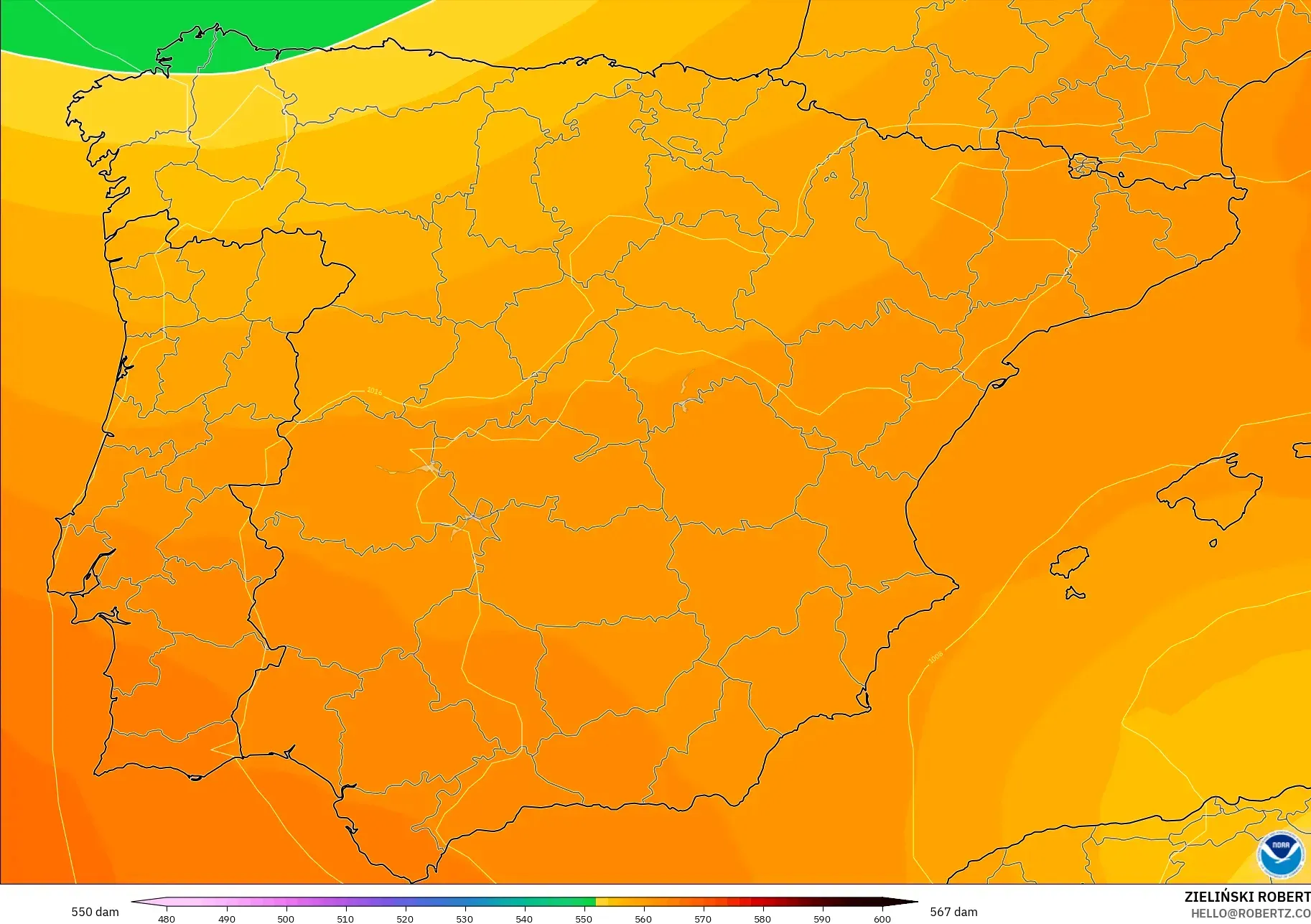 GFS model - Spanyol, Ketinggian geopotensial pada 500 hPa
