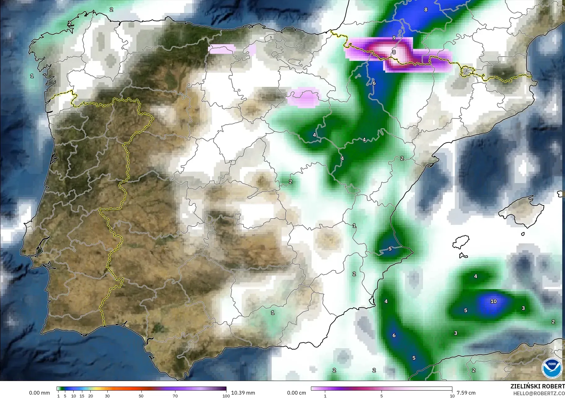 GFS model - Spanyol, Curah Hujan, Awan, dan Tekanan