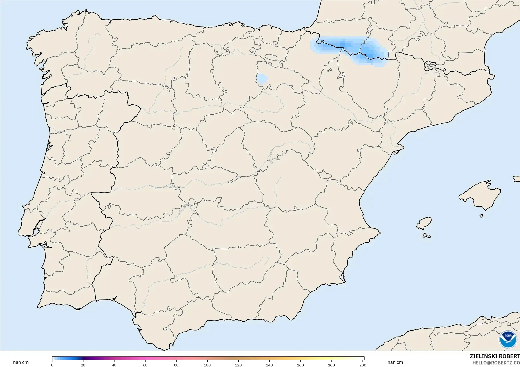 GFS model - Spanyol, Kedalaman Salju