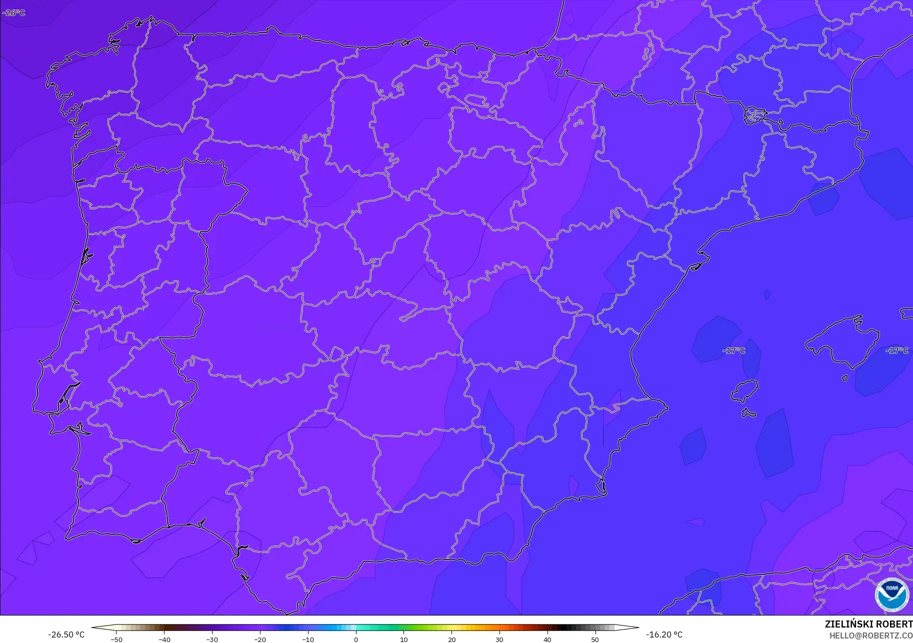 GFS model - Spanyol, Suhu 500 hPa