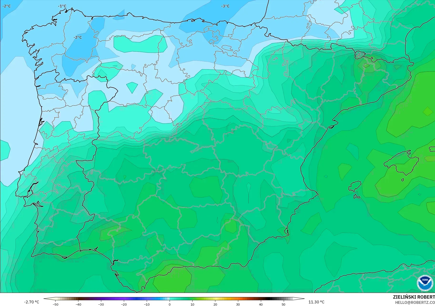 GFS model - Spanyol, Suhu 850 hPa