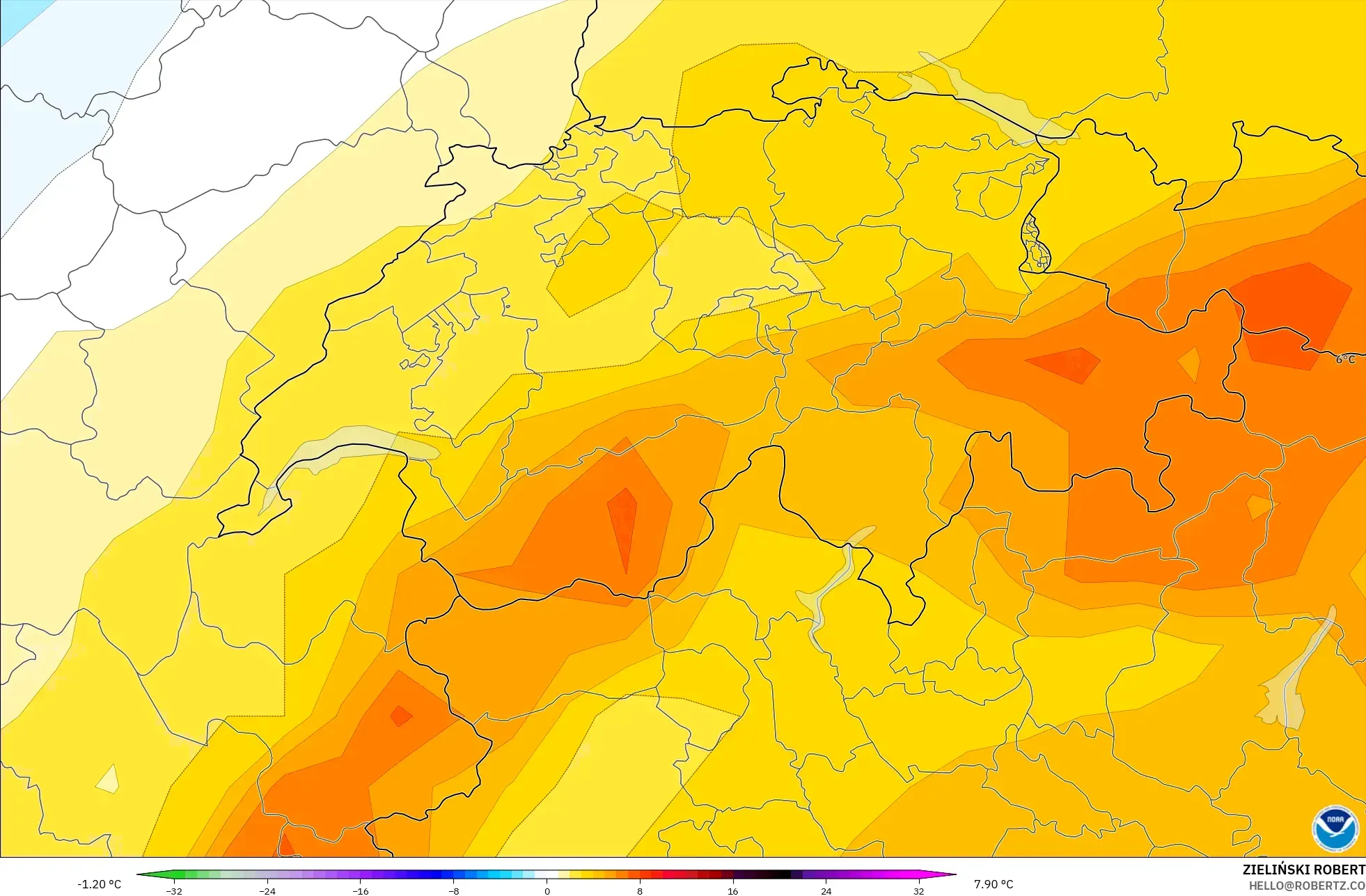 GFS model - Swiss, Anomali Suhu 850 hPa