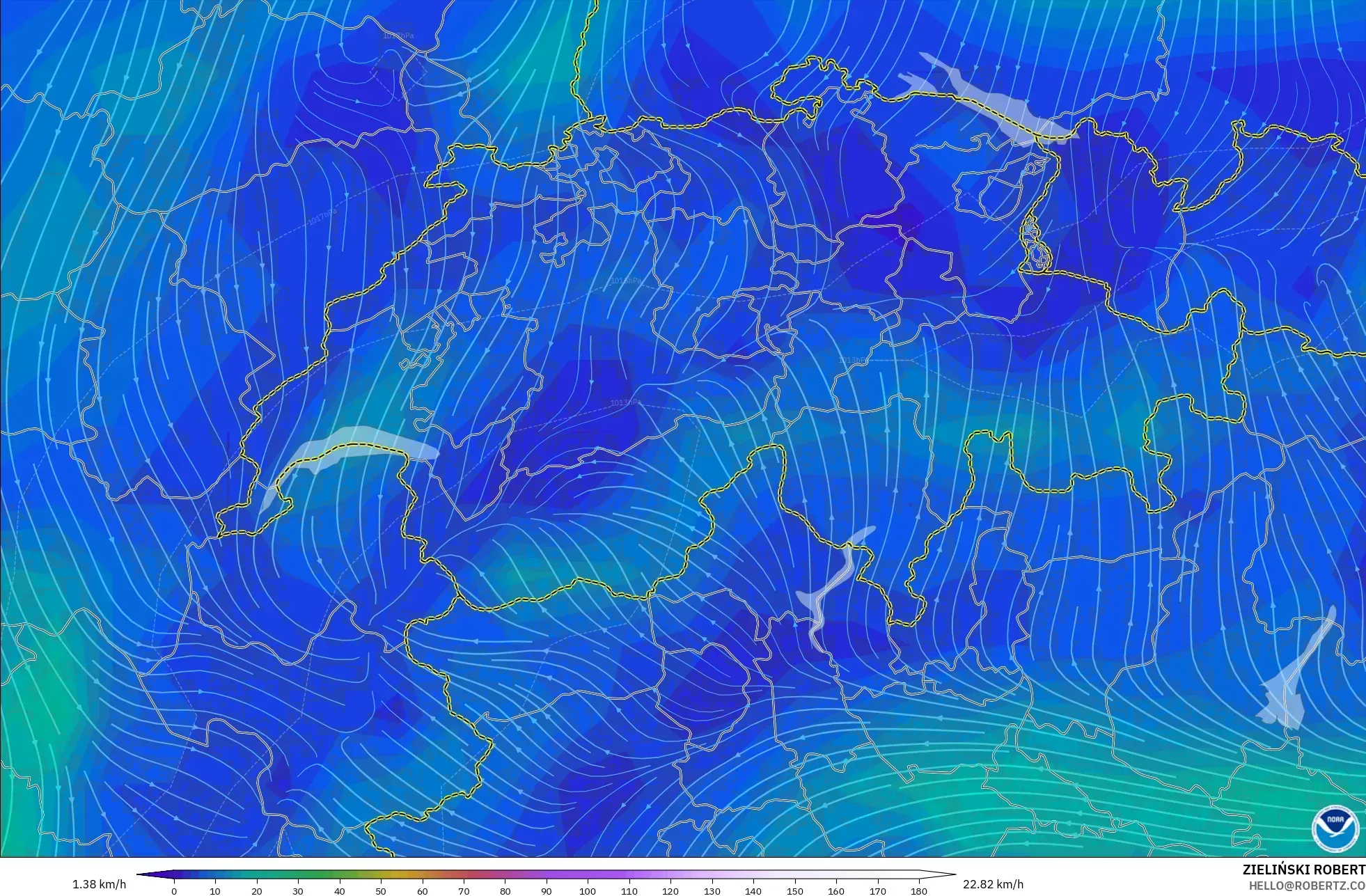 GFS model - Swiss, Angin 10 m