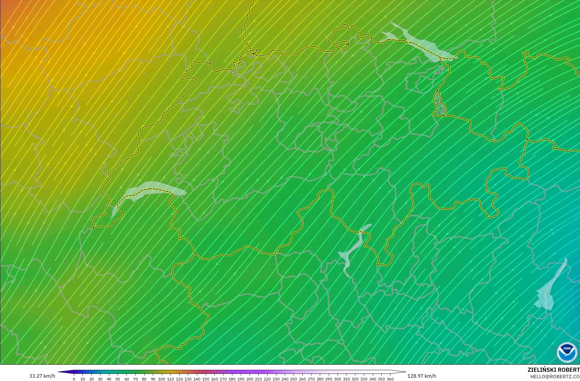 GFS model - Swiss, Angin 300 hPa (aliran jet)