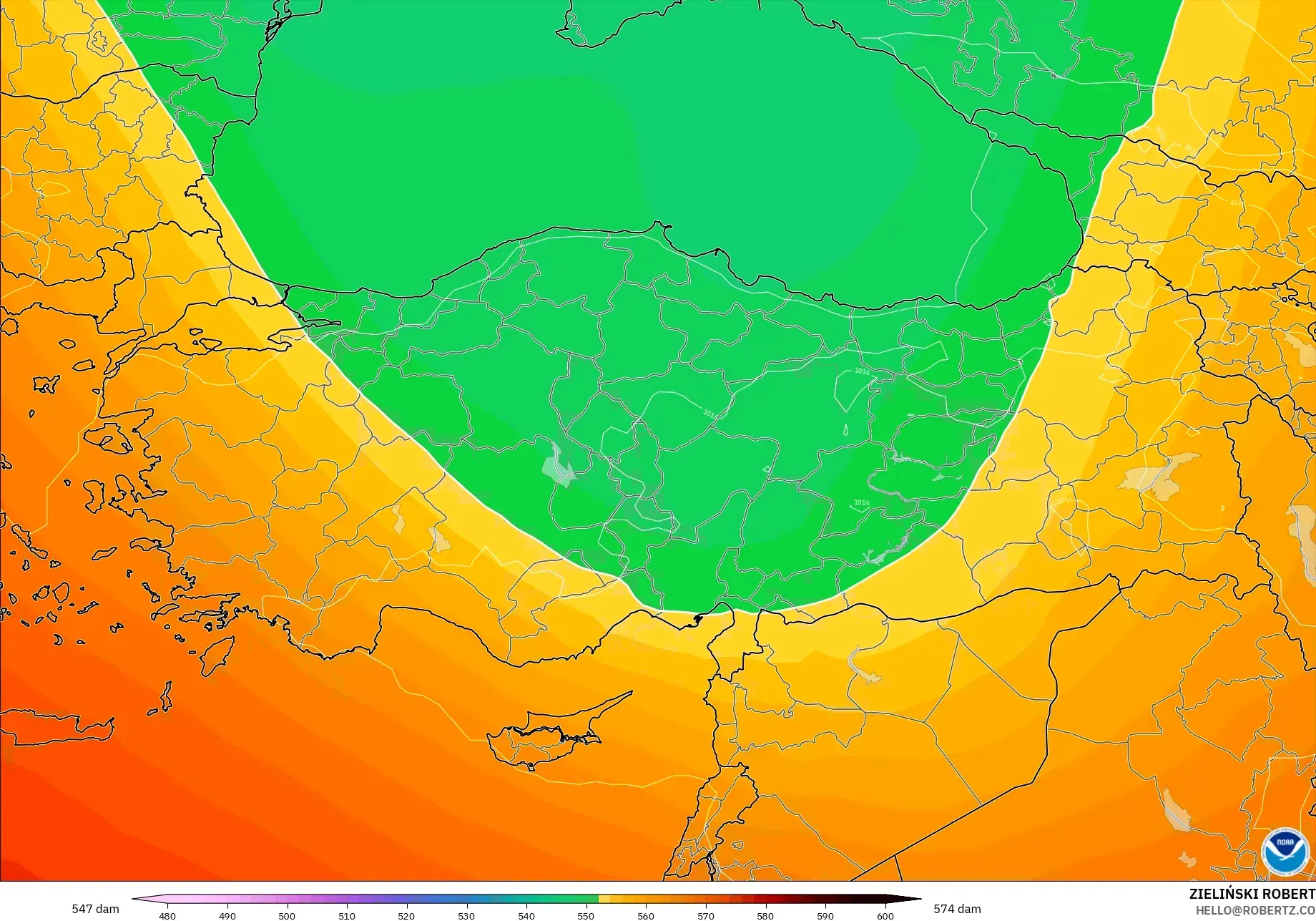 GFS model - Turki, Ketinggian geopotensial pada 500 hPa
