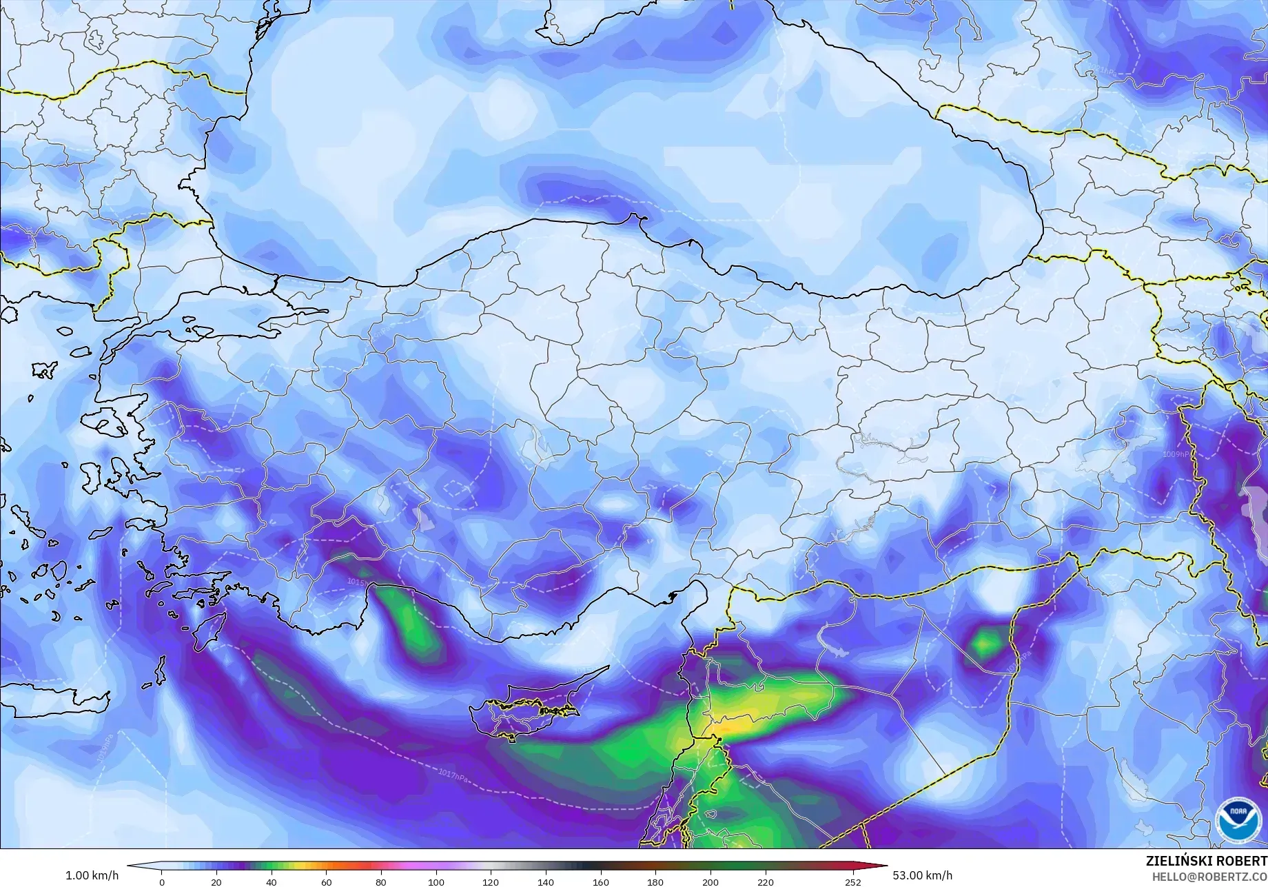 GFS model - Turki, Puncak Hembusan