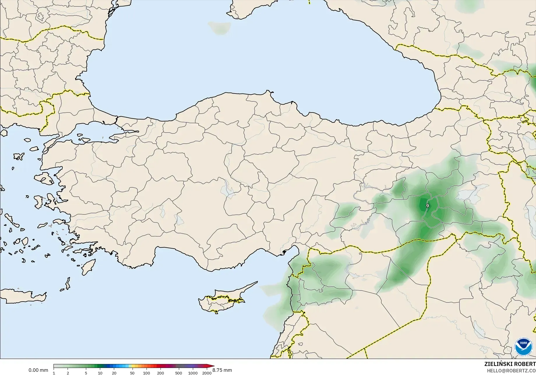 GFS model - Turki, Akumulasi Curah Hujan