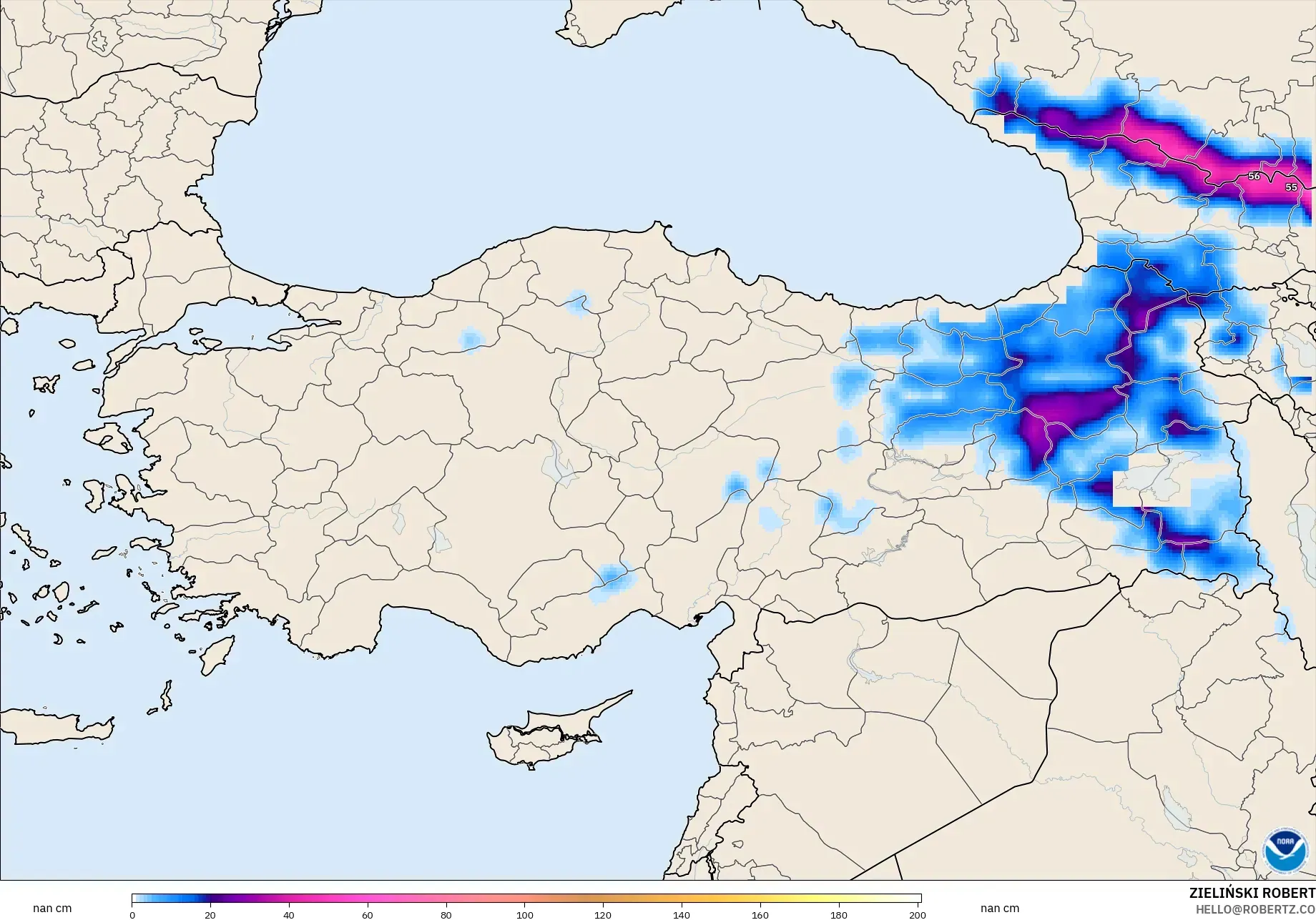 GFS model - Turki, Kedalaman Salju